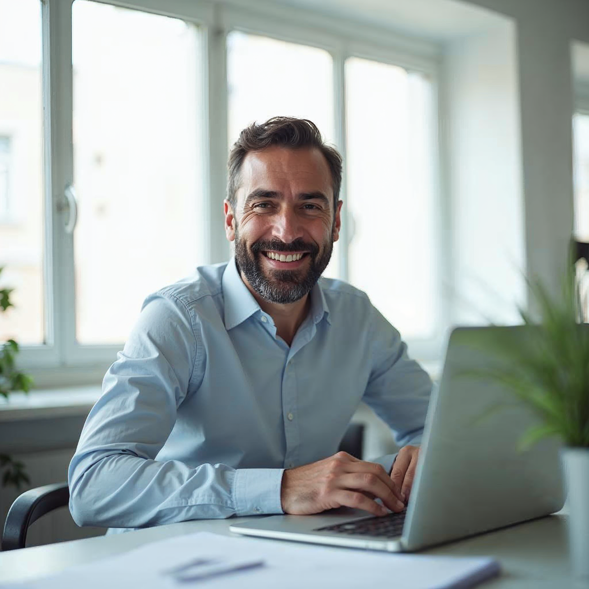 Hombre activo y concentrado trabajando durante el día con energía