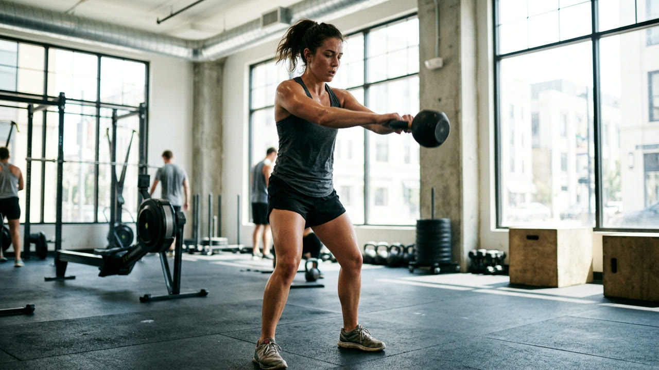 Persona entrenando con energía y concentración en el gimnasio