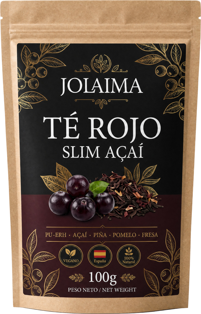 Té Rojo Açaí de JOLAIMA, infusión de hoja suelta, bolsa kraft de 100 g